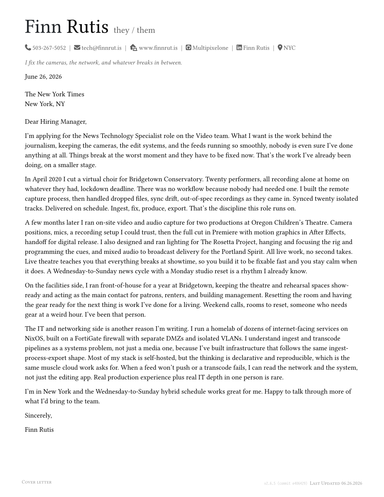 Cover Letter preview