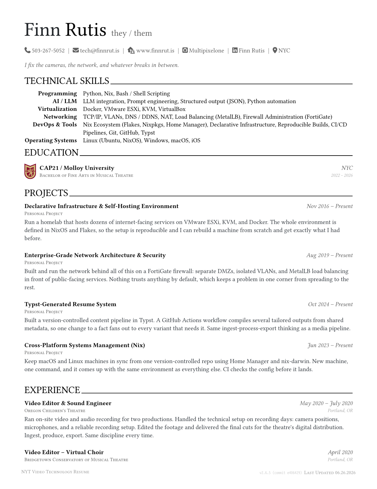 NYT Video Tech Resume preview