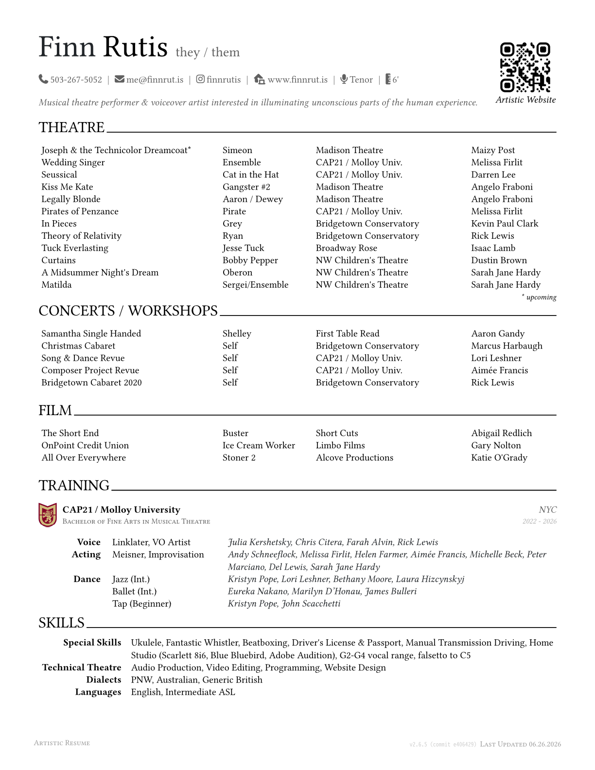 Artistic Resume preview